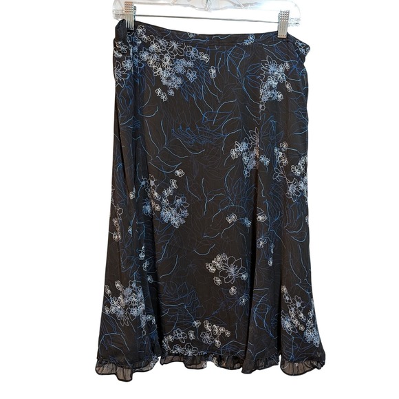 Whimsigoth Boho Cottage Fairy Black Floral Ruffle Sheer Overlay 16P Midi Skirt - Picture 2 of 10